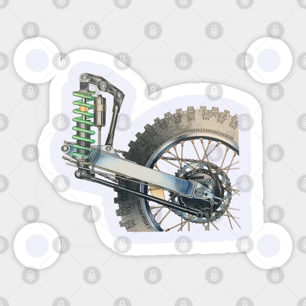 awesome mechanical motorbike wheel Sticker by bert englefield 